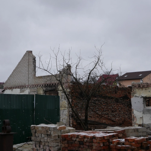 Street of destroyed homes in the eastern part of Chernihiv.